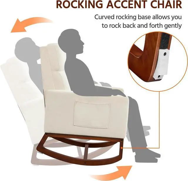 Alt view image 5 of 7 - Yaheetech 28in Wide Padded High Back Nursery Rocking Chair, Beige Polyester