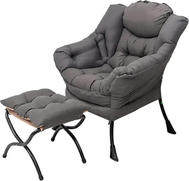Main image of Welnow Lazy Chair with Ottoman, Reading Chair with Footrest,Dark Grey