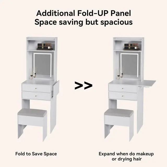 Alt view image 3 of 7 - ARTETHYS Small Vanity Desk with Mirror & Foldable Side Panel, White