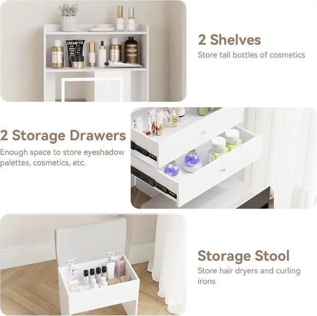 Alt view image 6 of 7 - ARTETHYS Small Vanity Desk with Mirror & Foldable Side Panel, White