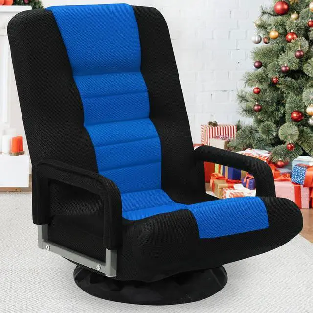 Alt view image 2 of 7 - Swivel Floor Gaming Chair w/Armrests, Folding Video Reclining Sofa w/6 Adjustable Position, Padded Backrest & Cushion, Lazy Lounger Couch for E-Sports, Reading, Relaxing, Watching TV, Blue
