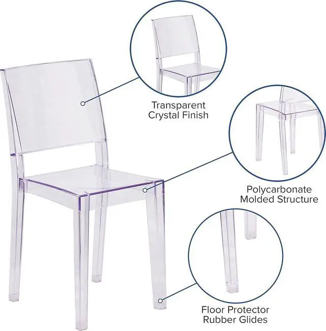 Alt view image 5 of 7 - Flash Furniture Stackable Side Chair, Transparent | Durable Construction, Commercial Use