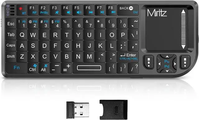 Main image of Mini Keyboard with Touchpad, Bluetooth &2.4G Dual Mode & Backlit, USB-C Rechargeable, Compatible with iPad, Mac, Windows, Android - Ultra-Thin Portable for Travel, Office, Home - Black