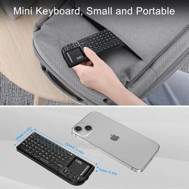 Alt view image 3 of 7 - Mini Keyboard with Touchpad, Bluetooth &2.4G Dual Mode & Backlit, USB-C Rechargeable, Compatible with iPad, Mac, Windows, Android - Ultra-Thin Portable for Travel, Office, Home - Black