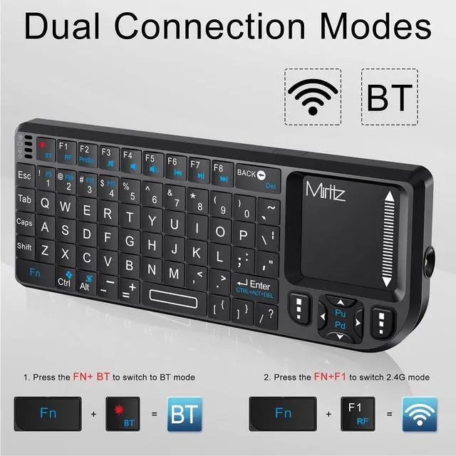 Alt view image 5 of 7 - Mini Keyboard with Touchpad, Bluetooth &2.4G Dual Mode & Backlit, USB-C Rechargeable, Compatible with iPad, Mac, Windows, Android - Ultra-Thin Portable for Travel, Office, Home - Black