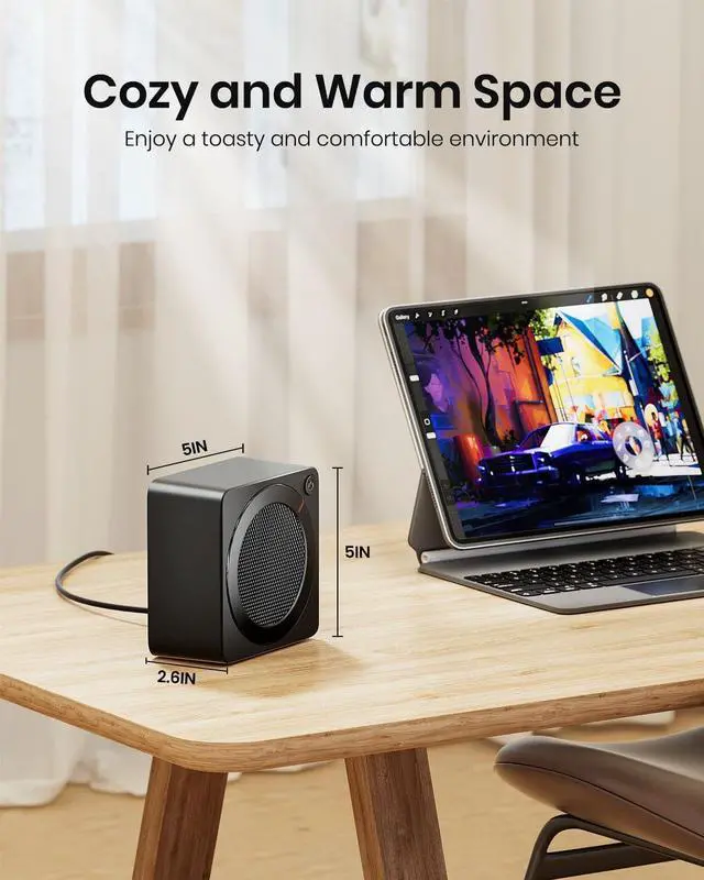 Alt view image 2 of 7 - Gaiatop Mini Space Heater, Lightweight PTC Ceramic Fast Heating 500W Energy Efficient for Indoor Use, Overheating & 45° Tip-Over Protection, Portable Desk Electric Heaters for Office Home Black