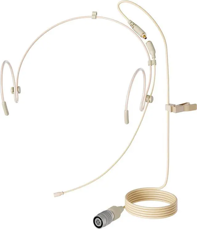 Main image of J K MIC-J 071S Headworn Microphone Compatible with Audio-Technica Bodypacks | Hirose 4-Pin Plug Detachable Cable, Beige Omni Condenser Headset Mic for Presentations Interviews Theater Worship Lectures