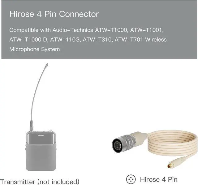 Alt view image 2 of 6 - J K MIC-J 071S Headworn Microphone Compatible with Audio-Technica Bodypacks | Hirose 4-Pin Plug Detachable Cable, Beige Omni Condenser Headset Mic for Presentations Interviews Theater Worship Lectures