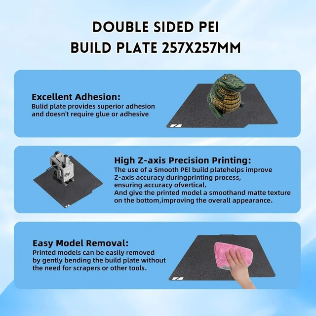 Alt view image 3 of 6 - Smooth Textured P1S X1C PEI Build Plate for Bambu Lab, Double Sided PEI Spring Steel Sheet Flexible Bed Plate for Bambu Lab X1 X1C P1P P1S A1 3D Printer Platform