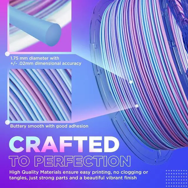 Alt view image 4 of 7 - PLA Filament 1.75mm 1kg Rainbow Multicolor 3D Printer Filament - Unicorn PLA