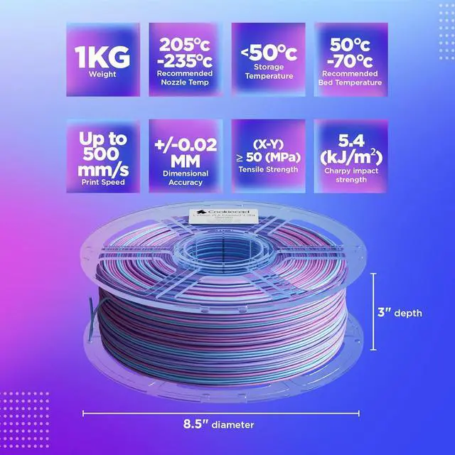 Alt view image 7 of 7 - PLA Filament 1.75mm 1kg Rainbow Multicolor 3D Printer Filament - Unicorn PLA