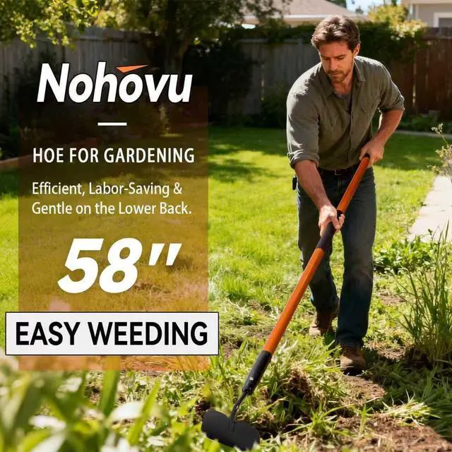 Alt view image 6 of 7 - Nohovu Garden Hoe Tool, 58 Inches Hoe Garden Tool with Fiberglass Long Handle, Heavy Duty Garden Hoe for Weeding