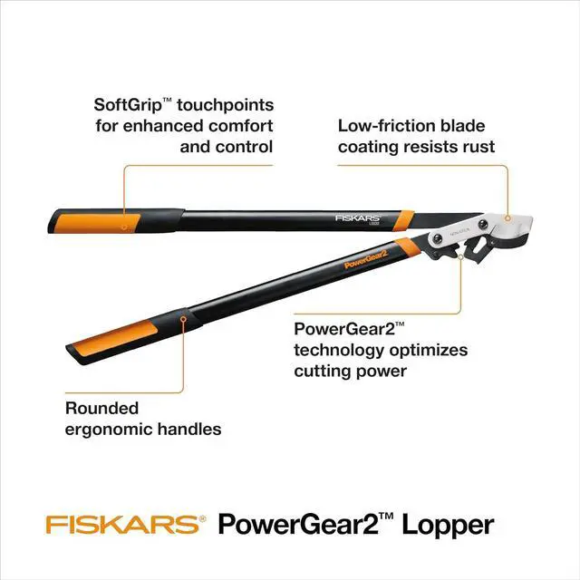Alt view image 2 of 7 - Fiskars 32-Inch Loppers for Tree Trimming, Heavy Duty, Low-Friction Sharp Steel Blade, Branch Cutter up to 2-Inch Diameter Cut Capacity, PowerGear2 Technology that Multiplies Power for Less Effort