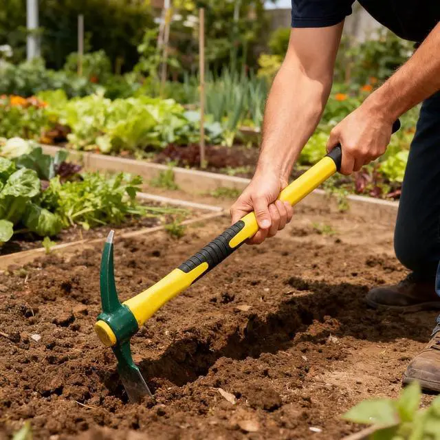 Alt view image 7 of 7 - MOUYAT 24 Inch Large Pick Mattock Hoe, Garden Pick Axe Forged Steel Weeding Mattock Hoe Tool with Fiberglass Handle for Loosening Soil, Prospecting, Cultivating