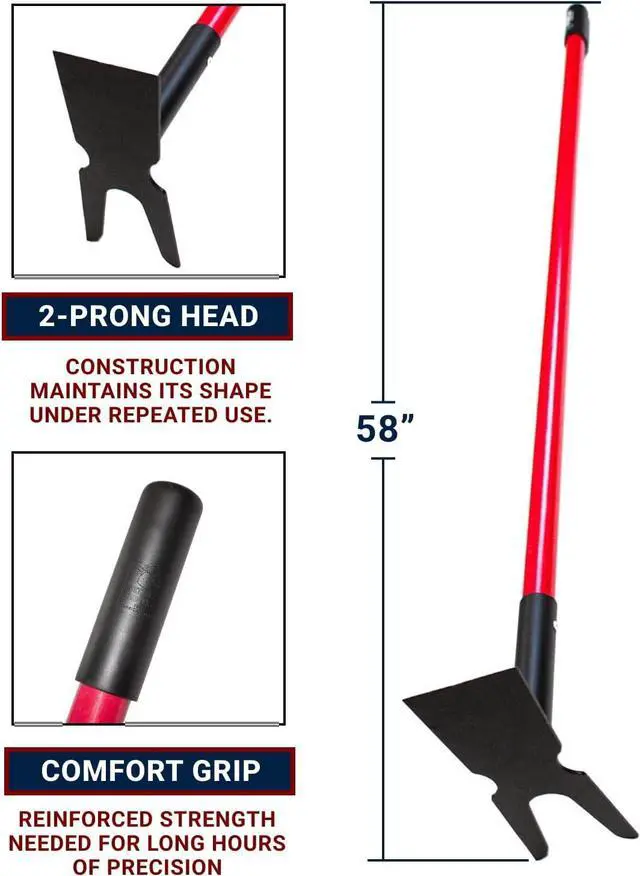 Alt view image 5 of 7 - Bully Tools 12-Gauge Two-Prong Weeding Hoe | Heavy Duty Garden Hoe for Weeding, Cultivation and Turning Soil | 58" Fiberglass Long Handle, Garden Tools 100% Made in USA