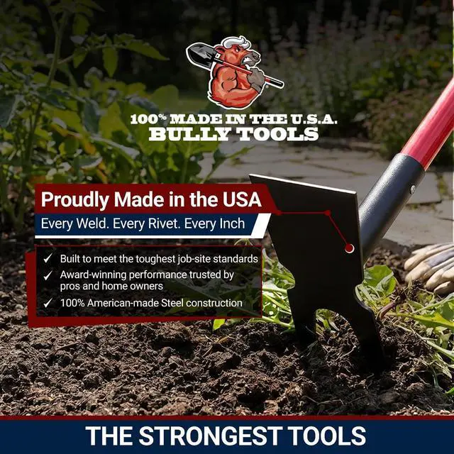 Alt view image 2 of 7 - Bully Tools 12-Gauge Two-Prong Weeding Hoe | Heavy Duty Garden Hoe for Weeding, Cultivation and Turning Soil | 58" Fiberglass Long Handle, Garden Tools 100% Made in USA