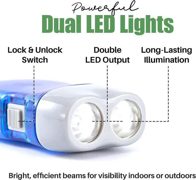 Alt view image 2 of 7 - Evelots Hand Crank Emergency Flashlight 12-Pack - Rechargeable Crank Light, Double LED Hand Press Flashlight for Camping, Car, Hiking, Outdoor Sports & Power Outages