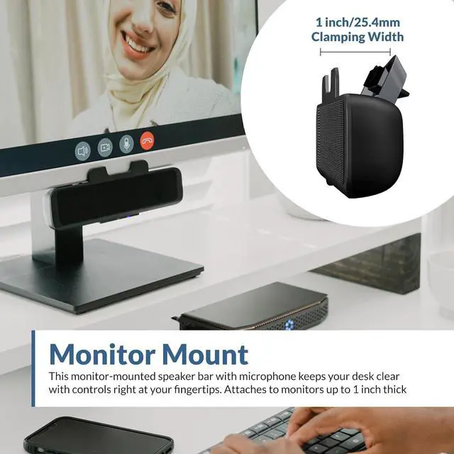 Alt view image 2 of 7 - Cyber Acoustics USB & Bluetooth Speaker Bar (CA-2890BT) USB Powered Speaker with Speakerphone for PC and Bluetooth to Simultaneously Connect to Smartphones, Clamps to Monitor, Convenient Controls