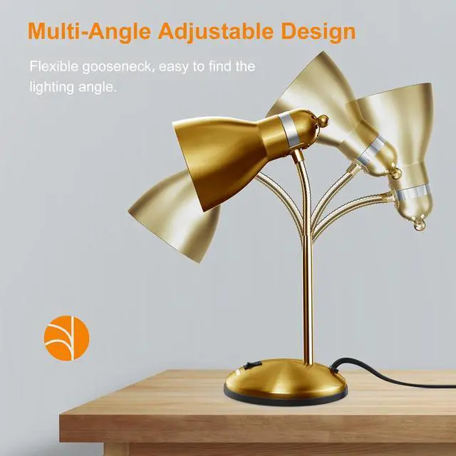 Alt view image 5 of 7 - LEPOWER Metal Desk Lamp, Adjustable Goose Neck Table Lamp, Eye-Caring Study Desk Lamps for Bedroom, Study Room and Office (Gold)