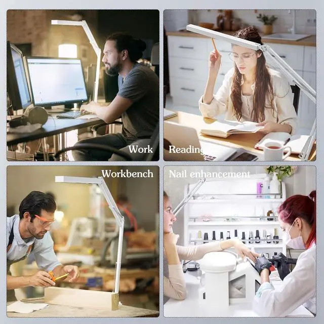 Alt view image 6 of 7 - LED Desk Lamp, Manicure Table Lamp, 16" Lamp Head, Dimmable Eye-Caring Drafting Light with 3 Color Modes, 10 Brightness Levels & Adapter, Memory Function(White)