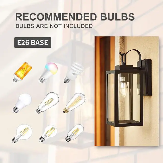 Alt view image 4 of 7 - Pia Ricco Outdoor Wall Lights, Matte Black Exterior Light Fixtures with Clear Glass Shade, Waterproof Front Porch Lighting, Modern Sconces Lantern for Outside, House, Garage, E26 Socket, ETL Listed