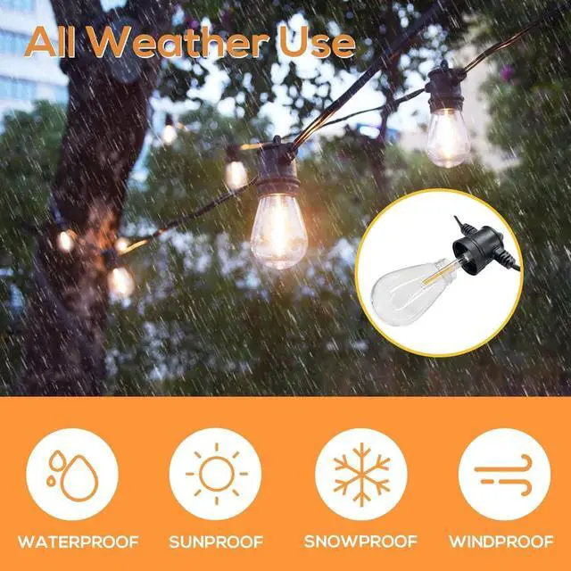 Alt view image 5 of 7 - SUNTHIN Outdoor String Lights, 48FT Patio Lights with 16 LED Shatterproof Bulbs for Outside, Backyard, Deck, Porch, Garden, Bistro, Cafe, Party