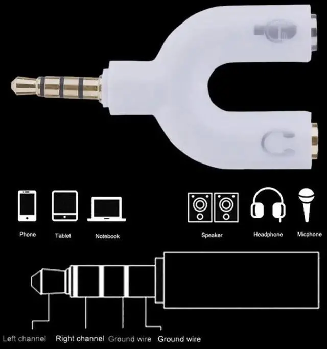 Alt view image 10 of 10 - 1PC U Type Adapter Dual 3.5 MM Headphone Plug Audio Cables Splitter Microphone 2 in 1 Swivel Connector Jack Plug Adapter
