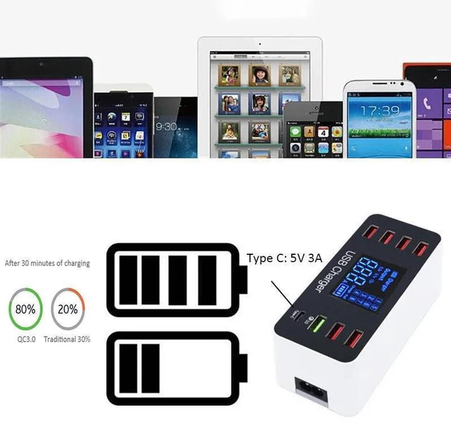 Alt view image 8 of 10 - 8 Port Multi Fast Usb Charger Quick Charge 3.0 Multiple Usb Phone Charging Station Universal Usb Hub Charger Qc 3.0 Led Displa