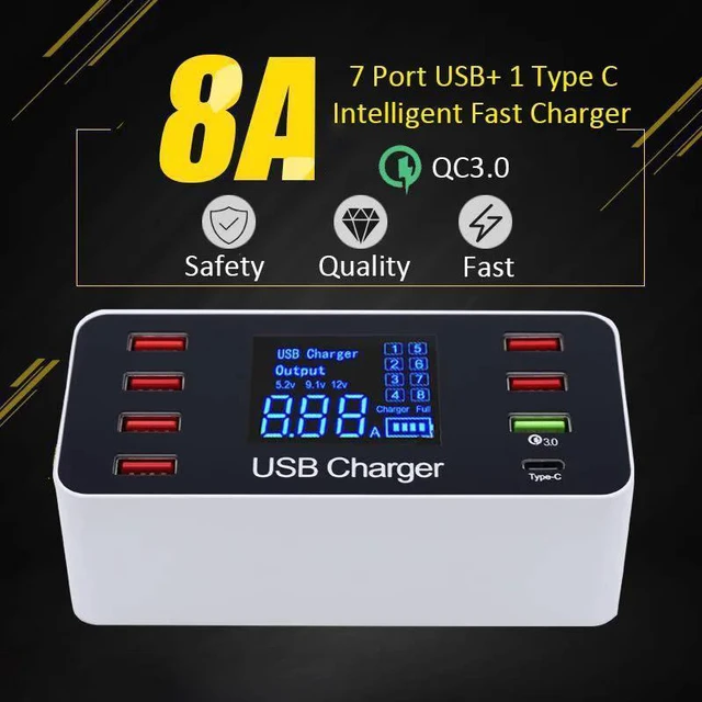 Alt view image 9 of 10 - 8 Port Multi Fast Usb Charger Quick Charge 3.0 Multiple Usb Phone Charging Station Universal Usb Hub Charger Qc 3.0 Led Displa