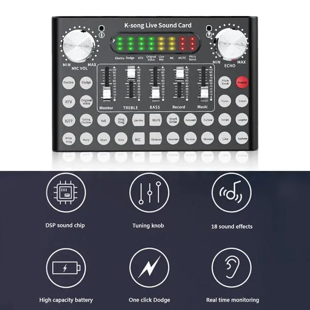 Alt view image 12 of 17 - Usb Sound Card 12 Sound Pattern Audio Microphone Webcast Live External Usb Sound Card Bluetooth Function Audio Interface