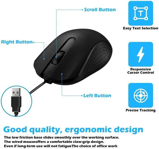 Alt view image 4 of 5 - 60 Pack Wired Mouse Bulk Computer Mouse Wired with Ergonomic Design Computer Mice Plug and Play USB for Students, Teachers Multi Device Compatibility for Classroom, Home, Office, Remote Work (60)