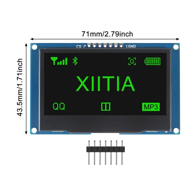 Alt view image 3 of 5 - XIITIA 2pcs 7 Pin 2.42" SSD1309 128x64 OLED Display Module 2.42 Inch OLED LCD Display Module IIC I2C SPI(Green Light)