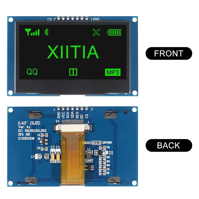 Alt view image 2 of 5 - XIITIA 2pcs 7 Pin 2.42" SSD1309 128x64 OLED Display Module 2.42 Inch OLED LCD Display Module IIC I2C SPI(Green Light)