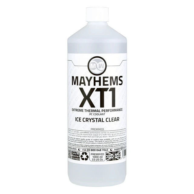 Alt view image 2 of 5 - Mayhems - XT1 Premixed PC Coolant - Computer Water Cooling Fluid - Liquid Cooling, Thermal Performance Series, 1 Litre, Ice Crystal Clear