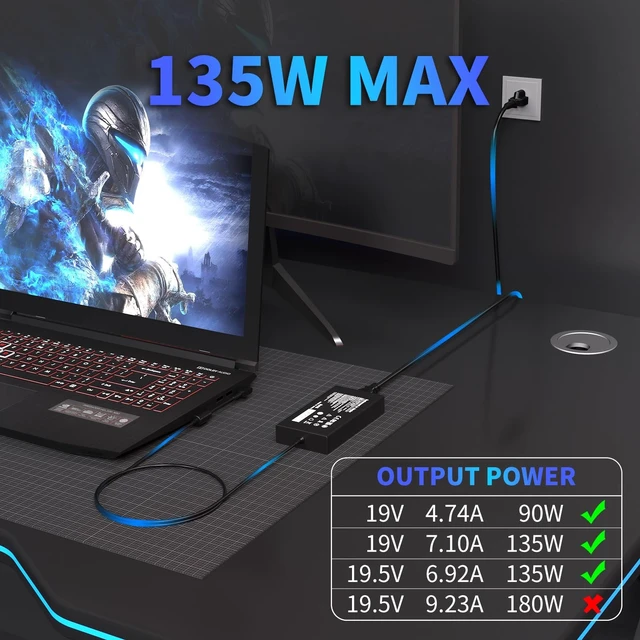 Alt view image 3 of 5 - 19V 7.1A 135W for Acer Laptop Charger Nitro 5 7 Aspire Gaming Laptop