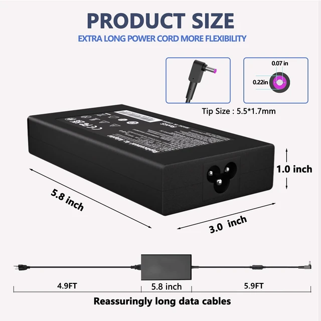 Alt view image 2 of 5 - 19V 7.1A 135W for Acer Laptop Charger Nitro 5 7 Aspire Gaming Laptop
