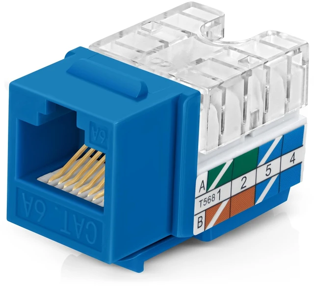 Main image of Everest 90 Degree RJ45 cat6A Keystone Jacks Slim Profile 100-Pack Blue