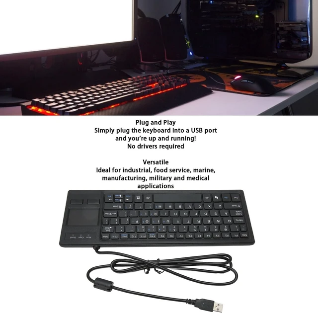Alt view image 3 of 5 - Wired Keyboard with Trackpad, Ultra Thin Touch Keyboard with X Scissors Key, Built in USB Hub, Compact Mini Industrial Keypad for Food Service Marine Medical