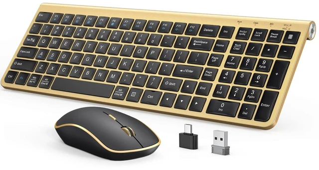Main image of JOYACCESS Black Gold Wireless Keyboard Mouse Combo,Ergonomic Cordless Keyboard with Adjustable Tilt,Comfortable and Quiet Mouse for Laptop,Computer,PC