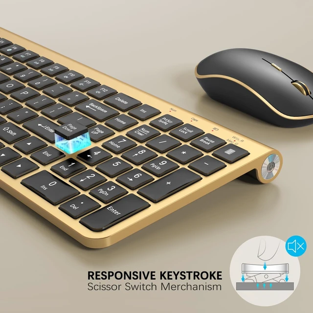 Alt view image 2 of 5 - JOYACCESS Black Gold Wireless Keyboard Mouse Combo,Ergonomic Cordless Keyboard with Adjustable Tilt,Comfortable and Quiet Mouse for Laptop,Computer,PC
