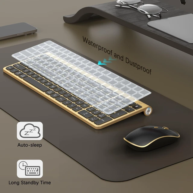 Alt view image 3 of 5 - JOYACCESS Black Gold Wireless Keyboard Mouse Combo,Ergonomic Cordless Keyboard with Adjustable Tilt,Comfortable and Quiet Mouse for Laptop,Computer,PC