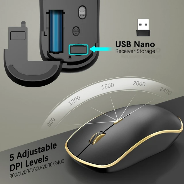 Alt view image 5 of 5 - JOYACCESS Black Gold Wireless Keyboard Mouse Combo,Ergonomic Cordless Keyboard with Adjustable Tilt,Comfortable and Quiet Mouse for Laptop,Computer,PC