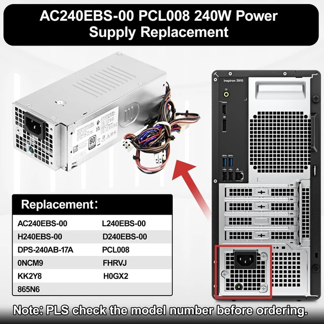 Alt view image 3 of 5 - LXun Upgrade AC240EBS-00 240W Power Supply Replacement for Dell Optiplex 3900MT 3990MT 3991MT 3000MT 5000MT Vostro 3690 3710 3910 L240EBS-00 H240EBS-00 D240EBS-00 FHRVJ KK2Y8 H0GX2 865N6 (8+4+4pin)