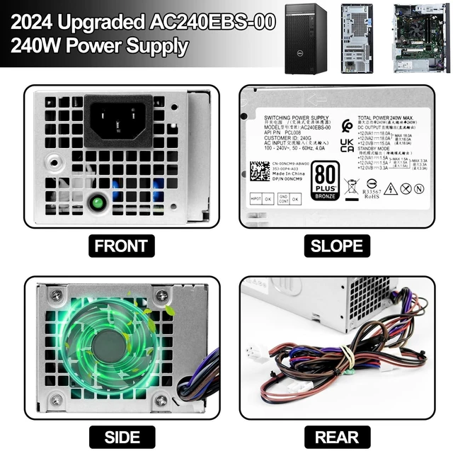 Alt view image 5 of 5 - LXun Upgrade AC240EBS-00 240W Power Supply Replacement for Dell Optiplex 3900MT 3990MT 3991MT 3000MT 5000MT Vostro 3690 3710 3910 L240EBS-00 H240EBS-00 D240EBS-00 FHRVJ KK2Y8 H0GX2 865N6 (8+4+4pin)