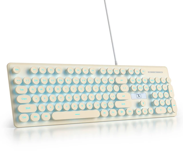 Main image of surmen Cute Quiet Keyboard Wired Retro Typewriter, Full Size Soft Keyboards with Number Pad, Round Keys, Backlit USB for Office, Desktop, Laptop (Beige)