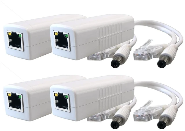Main image of 4-Pack Gigabit PoE Splitter Converter, 12V DC Output, IEEE 802.3 af/at Compliant, 10/100/1000Mbps, Plug 5.5mm x 2.1mm, for IP Camera, AP, WiFi Node, IP Phone and More, White
