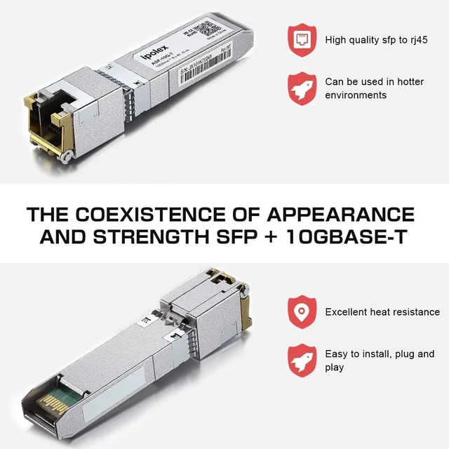 Alt view image 2 of 4 - ipolex 10G SFP+ RJ45 Copper Transceiver, 10GBase-T RJ-45 SFP+ Module, Compatible for HPP, HP Aruba (CAT6a/CAT7, 30m)