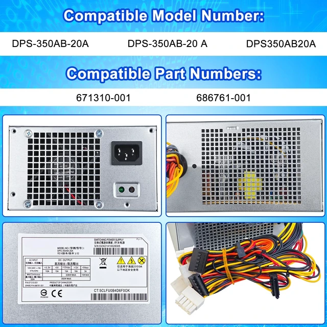 Alt view image 2 of 5 - S-Union Upgraded DPS-350AB-20A 350W ATX Power Supply PSU Compatible with HP ProLiant ML310e G8 671310-001 686761-001 DPS-350AB-20 A Power Supply