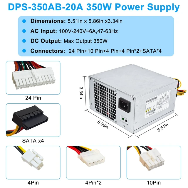 Alt view image 5 of 5 - S-Union Upgraded DPS-350AB-20A 350W ATX Power Supply PSU Compatible with HP ProLiant ML310e G8 671310-001 686761-001 DPS-350AB-20 A Power Supply