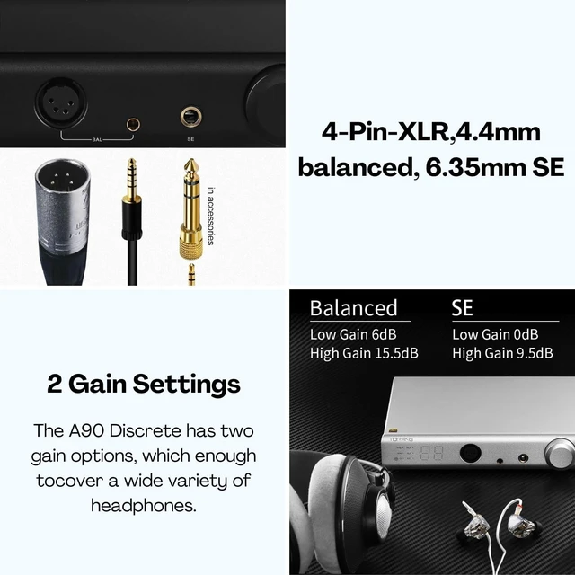 Alt view image 4 of 5 - Topping A90 Discrete Fully Discrete Balanced Headphone Amplifier HiFi NFCA 4Pin XLR/4.4MM Balanced/6.35MM SE Out 9800mWx2 Desktop Headphone Amp Preamp with Remote Control (Black)